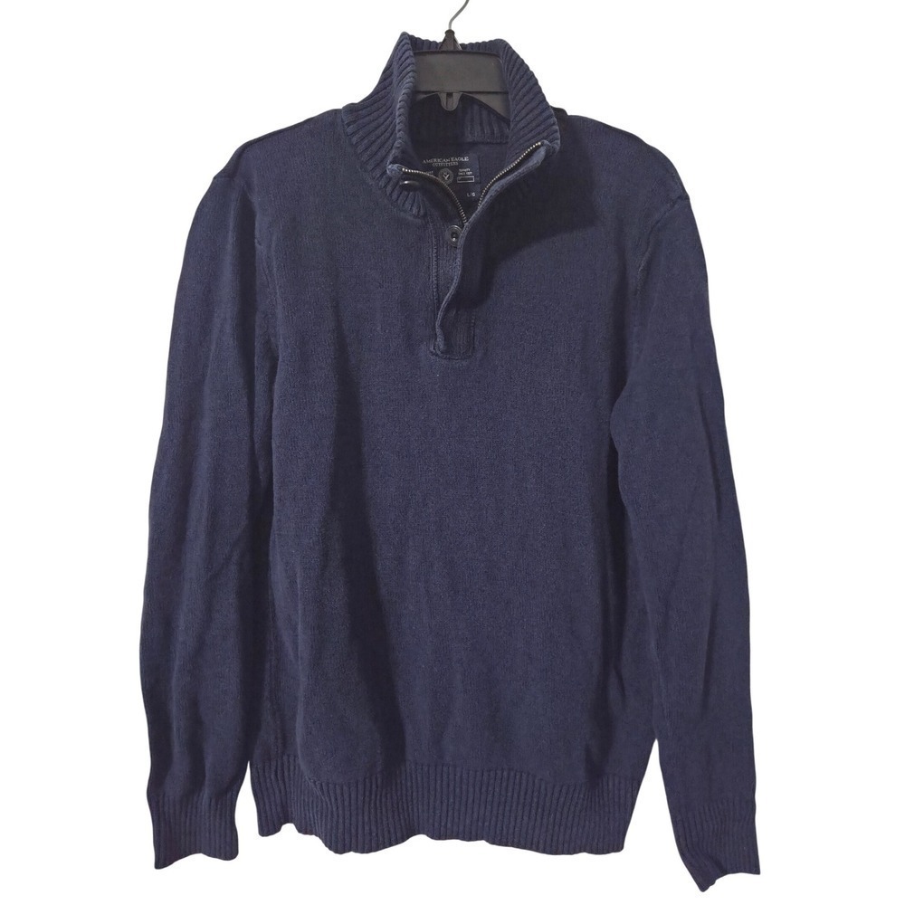 American Eagle Outfitters Men's Navy Blue Athletic Fit Quarter Zip Sweater L